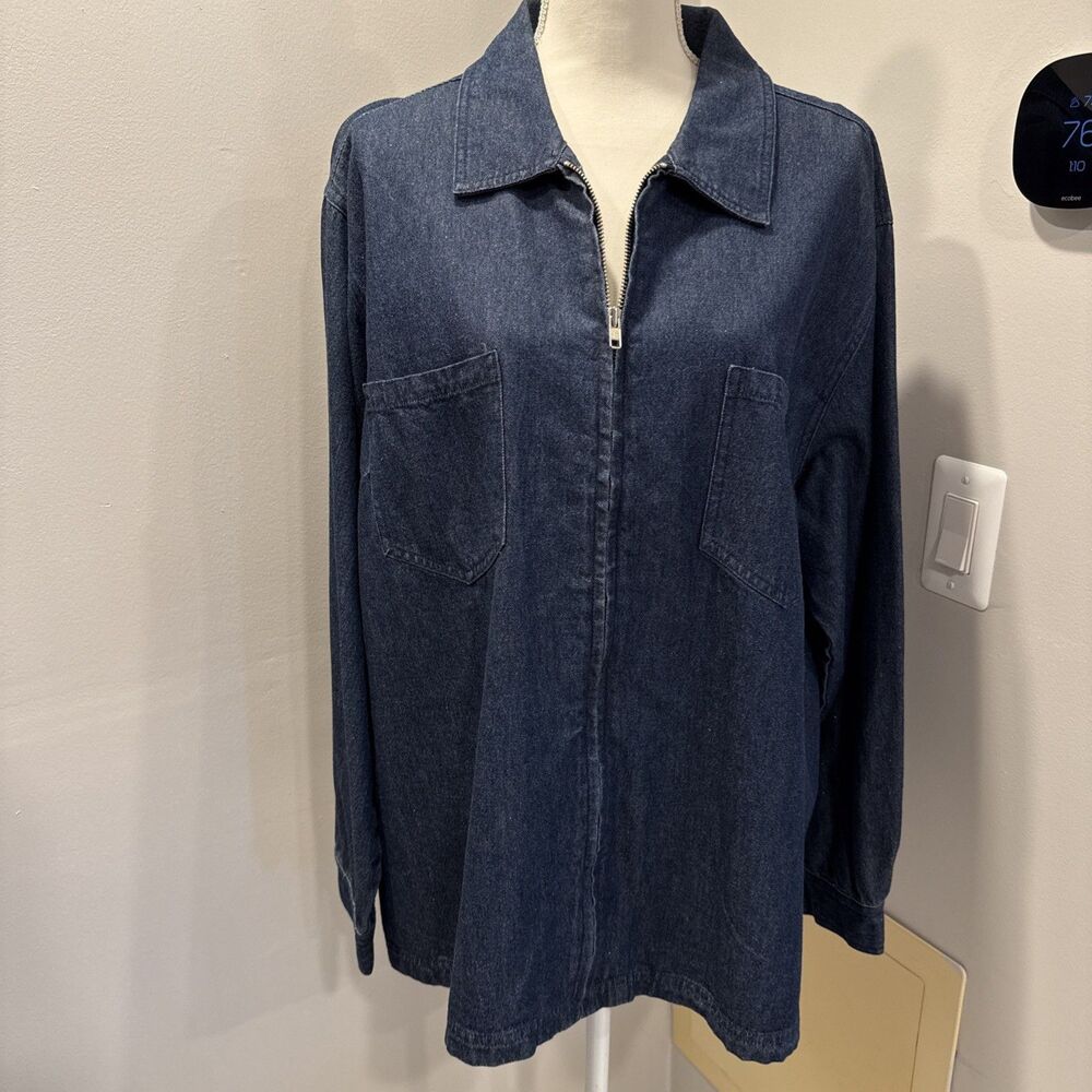 Quizz Woman & Co Blue Denim Shacket Shirt jacket zip front Pockets 22/24 Sparkle